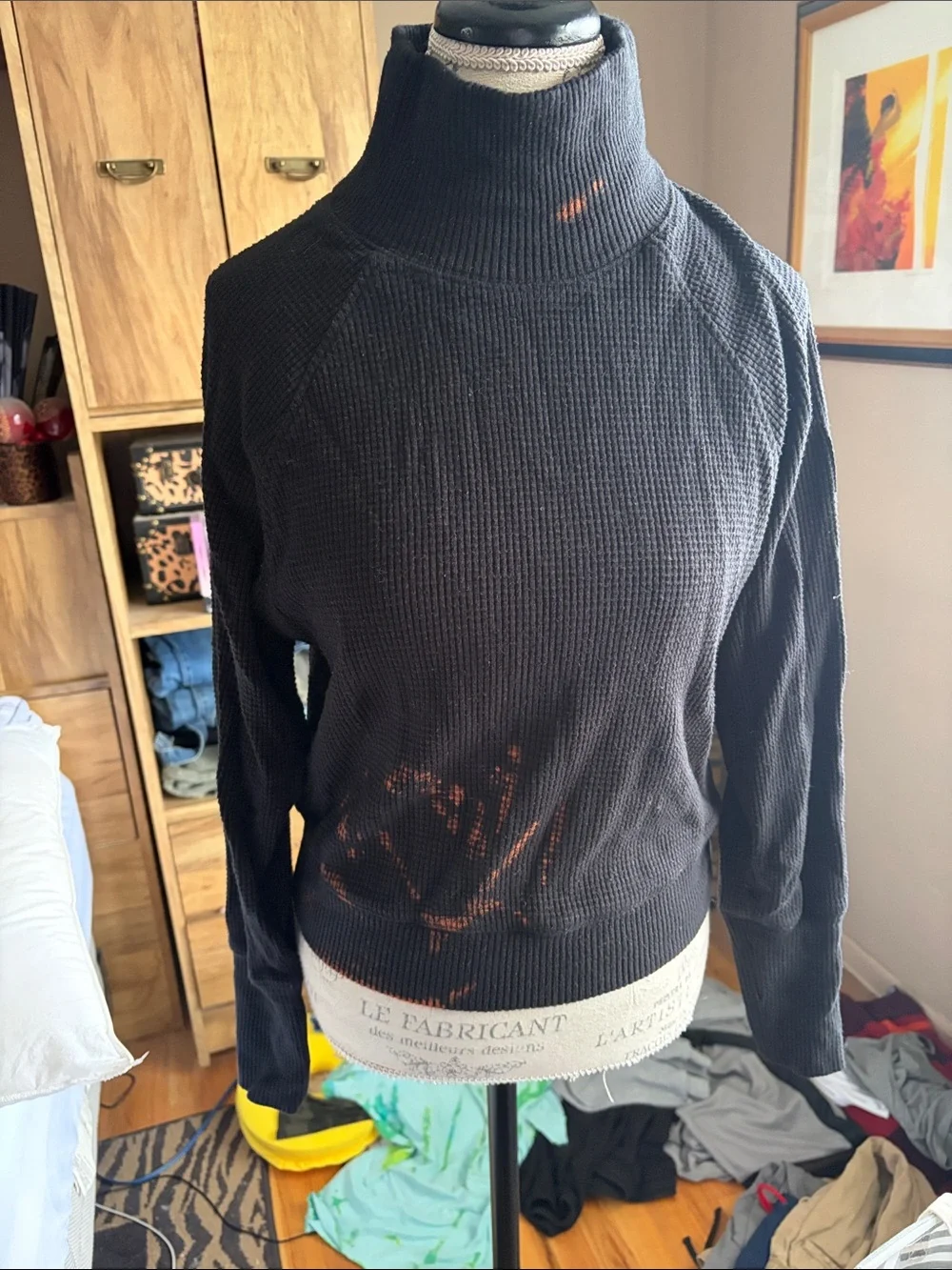 Alo Yoga Black Waffle-Knit Turtleneck Pullover - XS